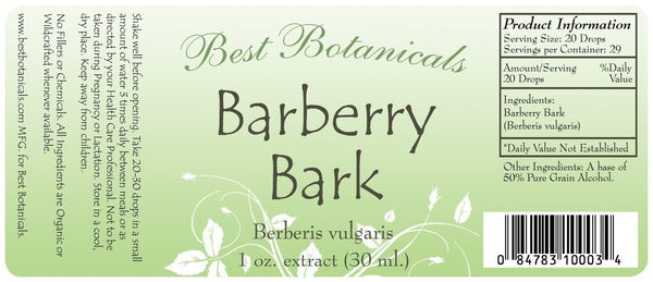 Barberry Root Bark Extract Label