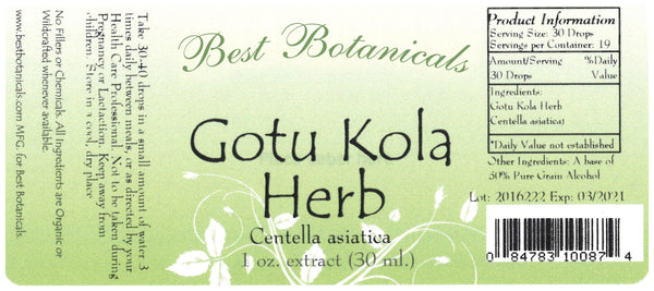 Gotu Kola Herb Extract Label