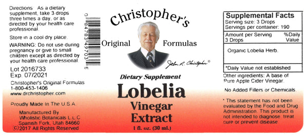 Lobelia Herb Vinegar Extract Label