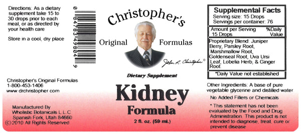 Kidney Formula Extract Label