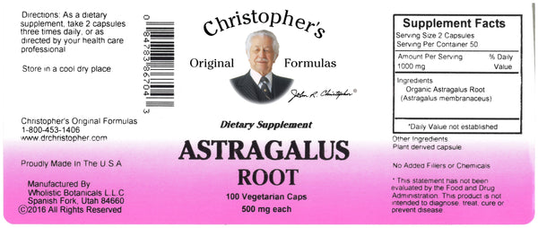 Astragalus Root Capsule Label