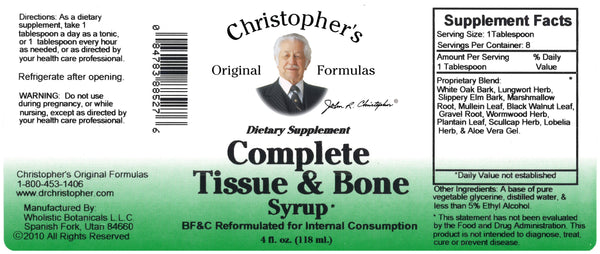 Complete Tissue & Bone Syrup 4 oz. Label