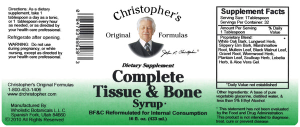 Complete Tissue & Bone Syrup 16 oz. Label