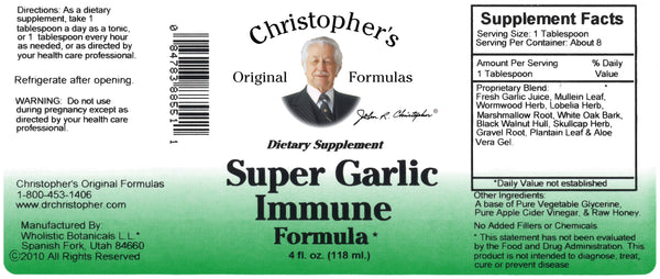 Super Garlic Immune Syrup 4 oz. Label
