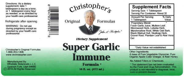 Super Garlic Immune Syrup 16 oz. Label