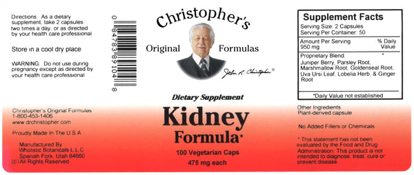 Kidney Formula Capsule Label