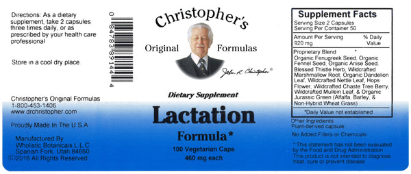 Lactation Formula Capsule Label