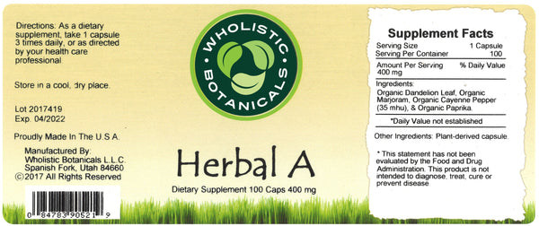 Herbal A Capsule Label